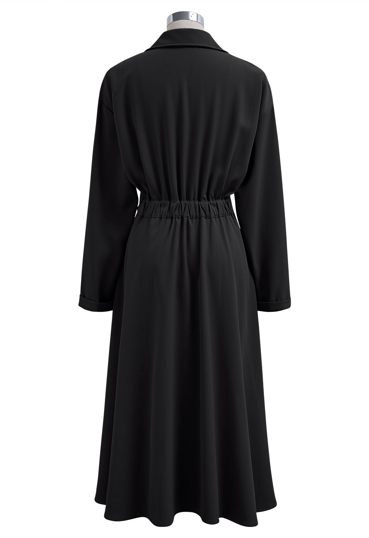 Buttoned Wrap Midi Shirt Dress in Black