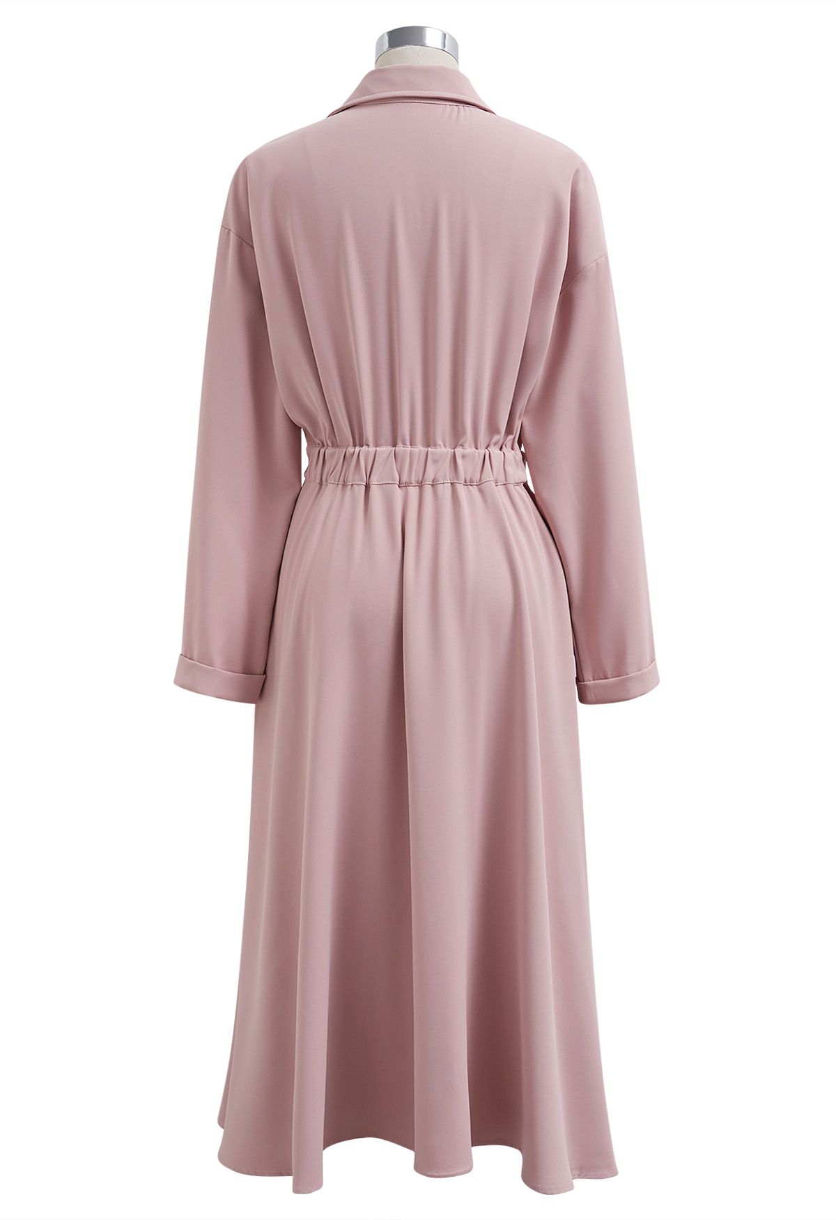 Buttoned Wrap Midi Shirt Dress in Pink