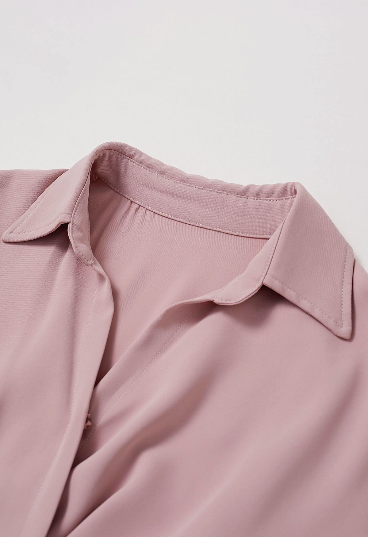 Buttoned Wrap Midi Shirt Dress in Pink