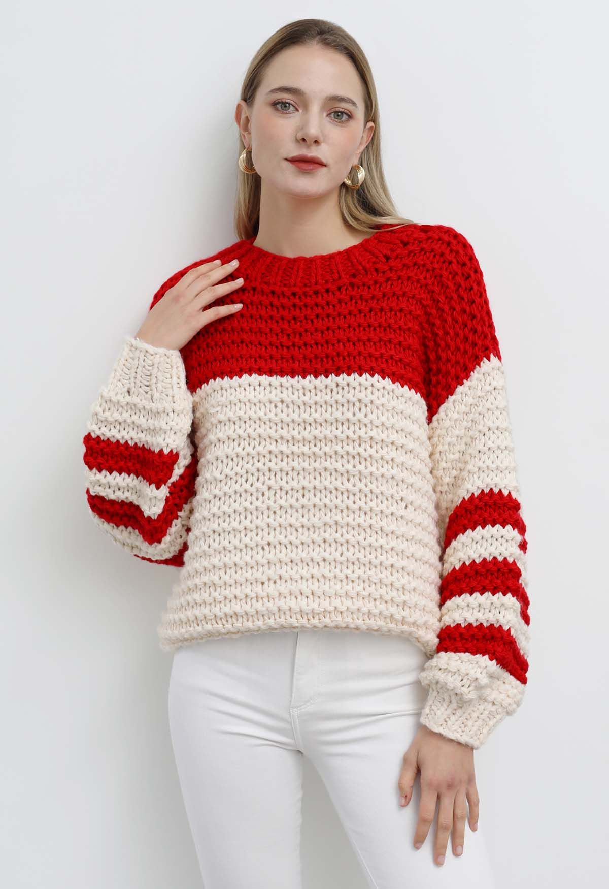 Hand Knitted Merino Sweater. Soft Knit Jumper. Cute Striped