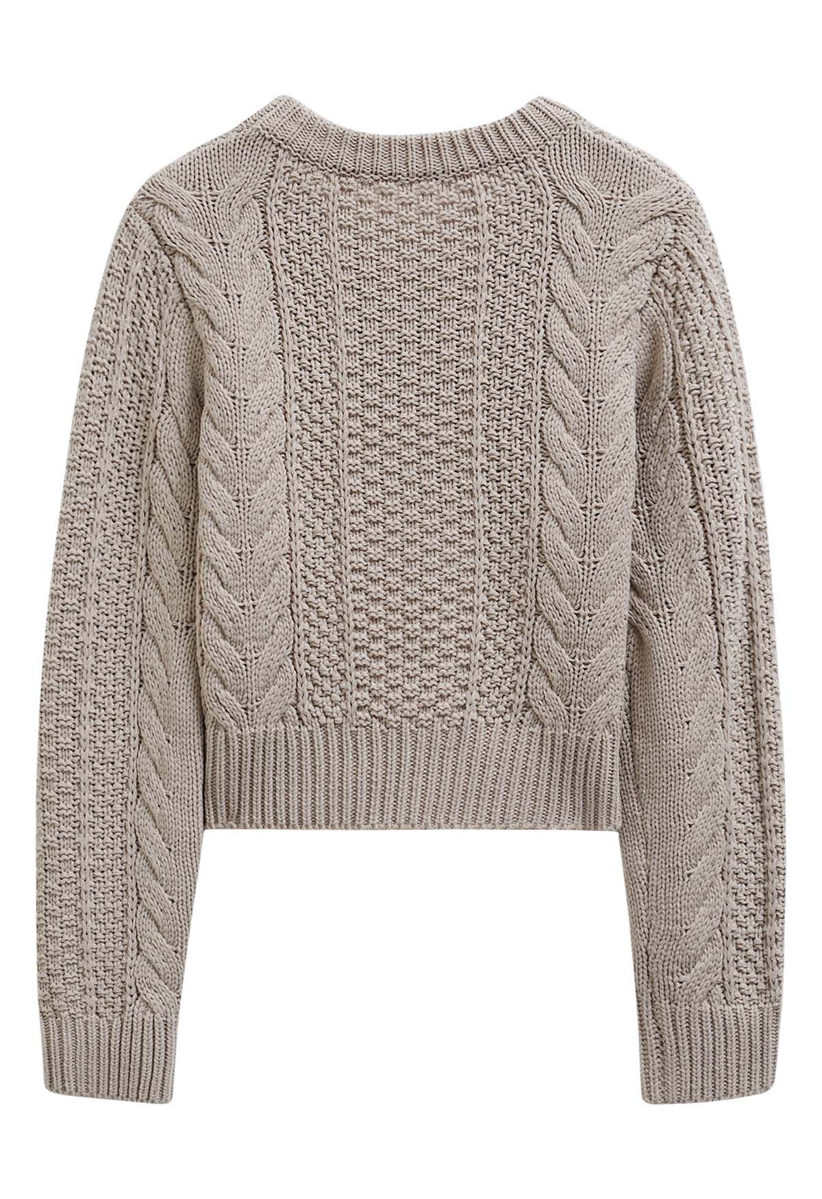 Classy Cable Knit Crop Sweater in Taupe