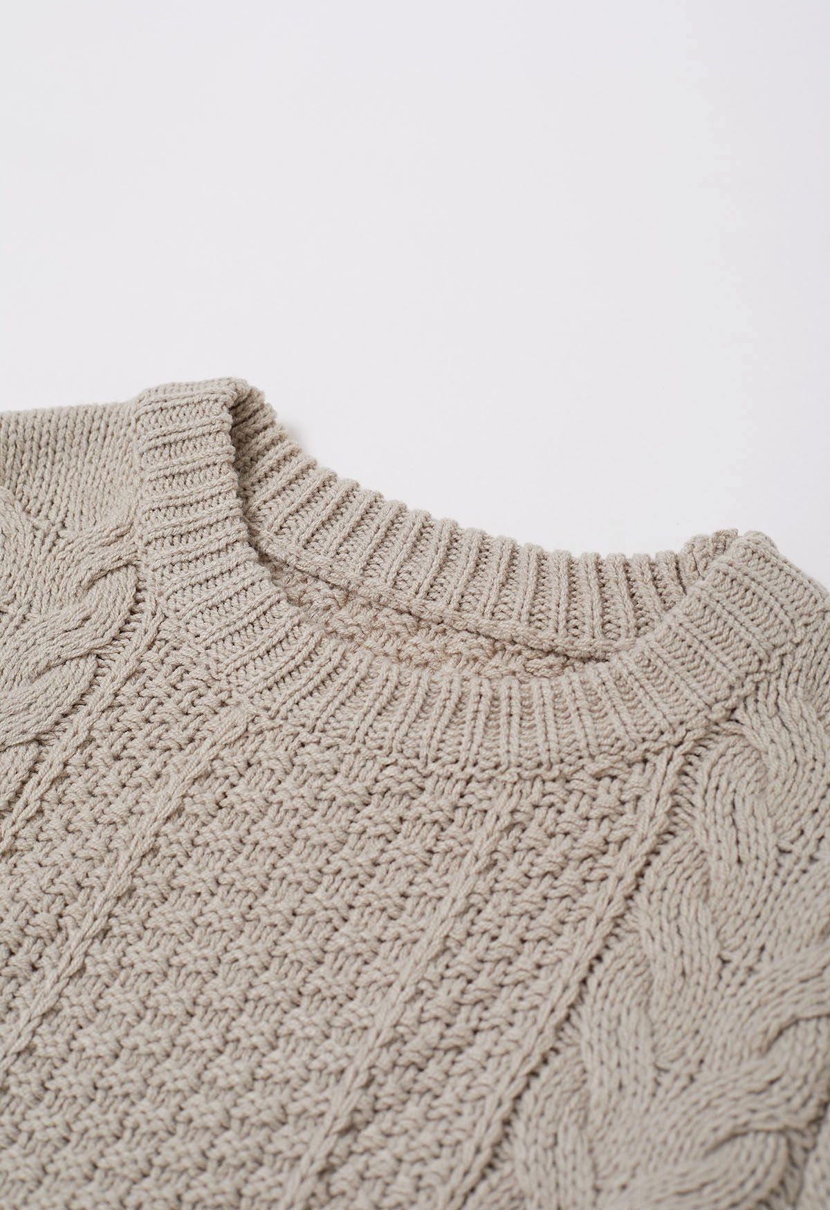 Classy Cable Knit Crop Sweater in Taupe - Retro, Indie and Unique Fashion