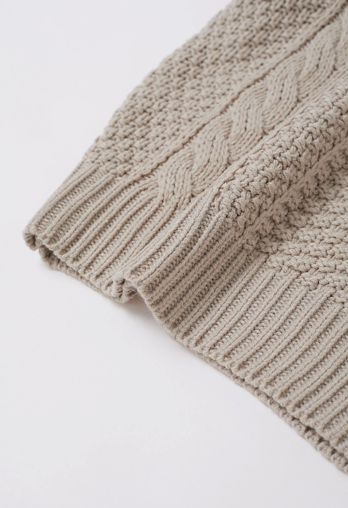 Classy Cable Knit Crop Sweater in Taupe