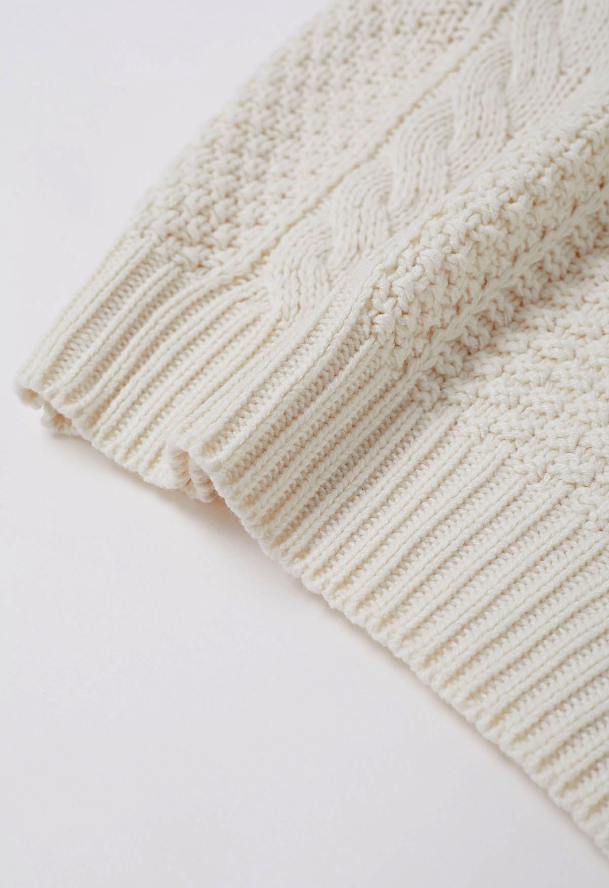 Classy Cable Knit Crop Sweater in Ivory