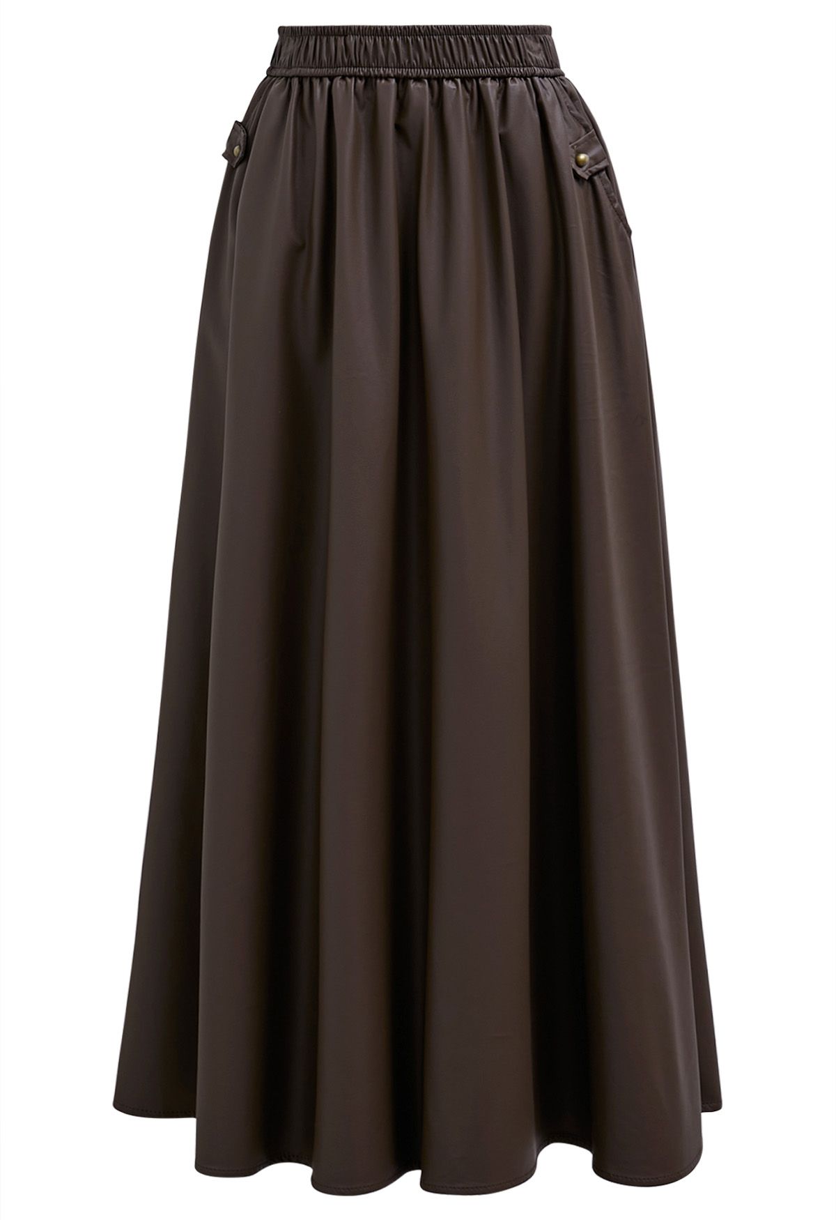 Basic Soft Faux Leather A-Line Skirt in Brown