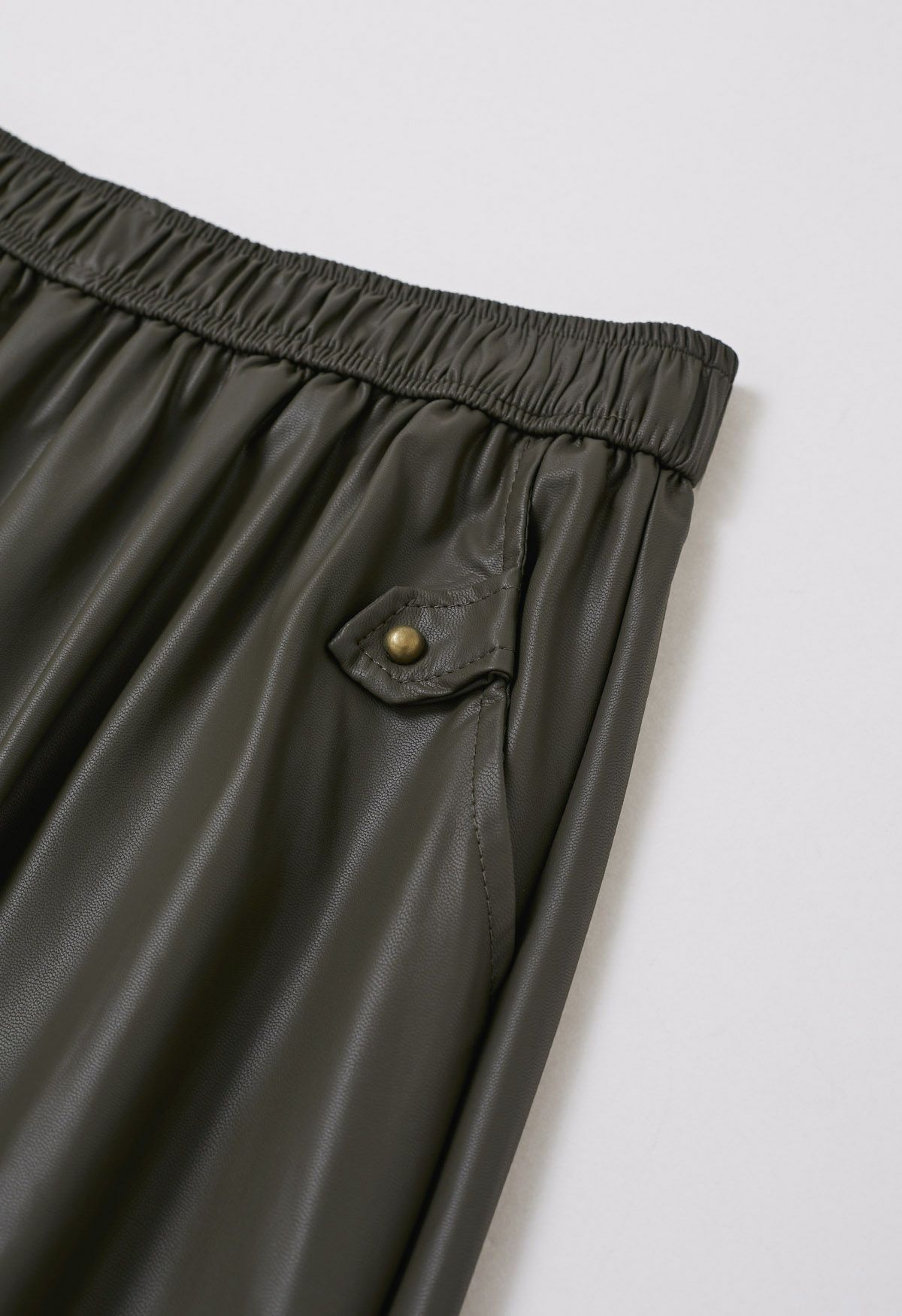 Basic Soft Faux Leather A-Line Skirt in Olive