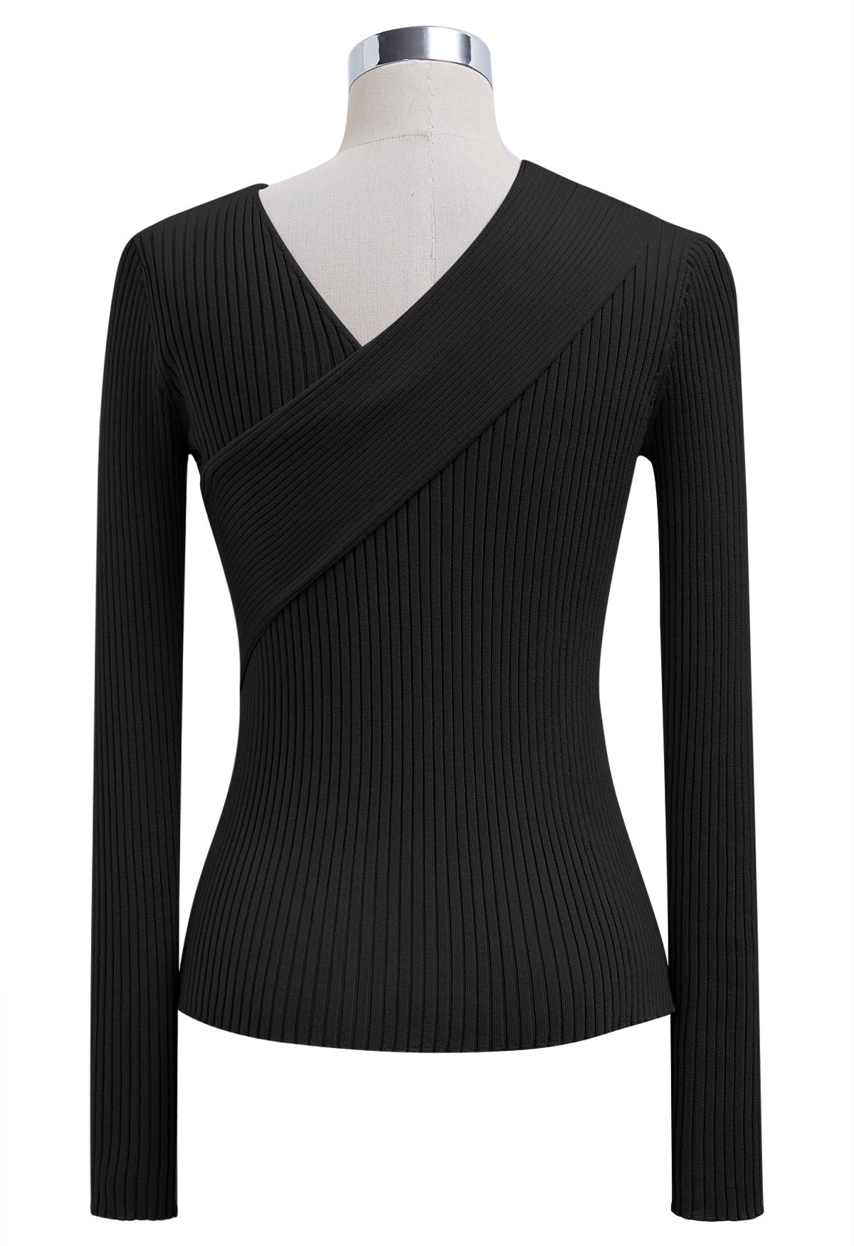 Crisscross Full Ribbed Knit Top in Black