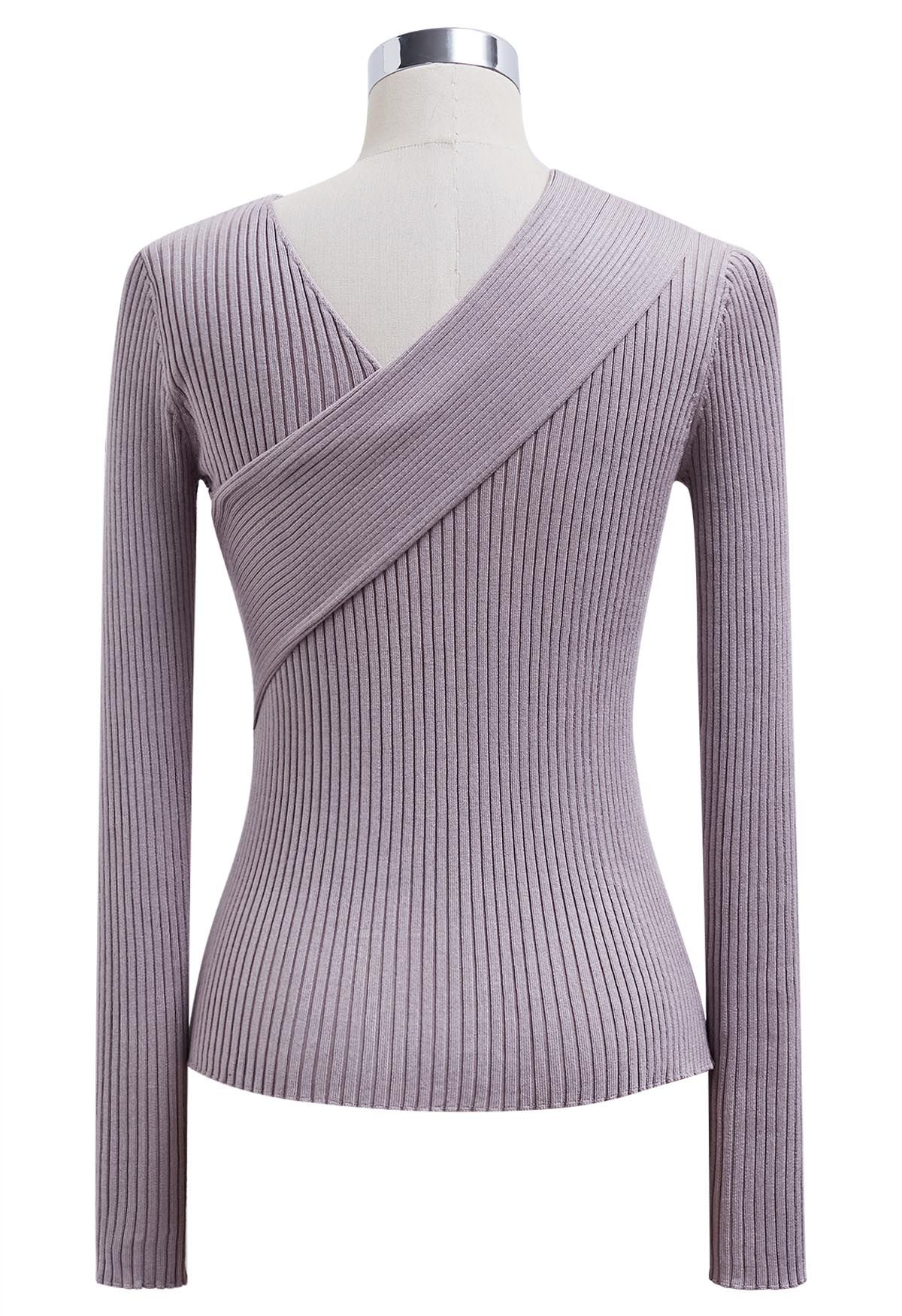 Crisscross Full Ribbed Knit Top in Mauve