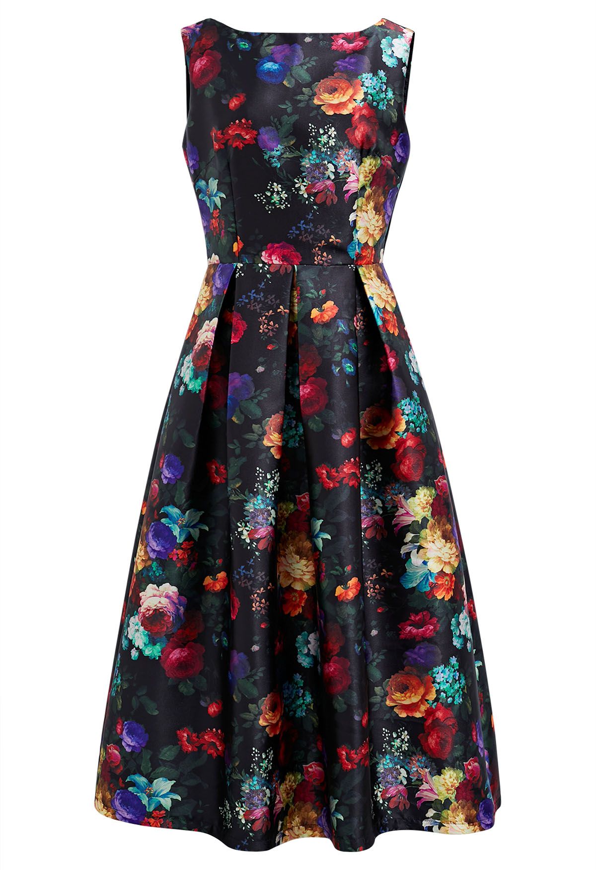 Blossom Palette Sleeveless Pleated Dress - Retro, Indie and Unique Fashion