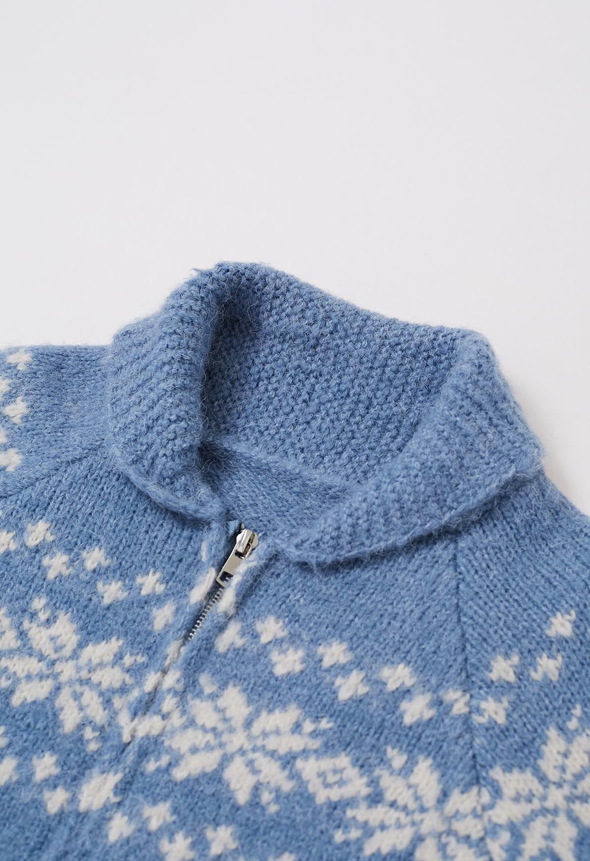 Fair Isle Zipper Knit Sweater in Blue