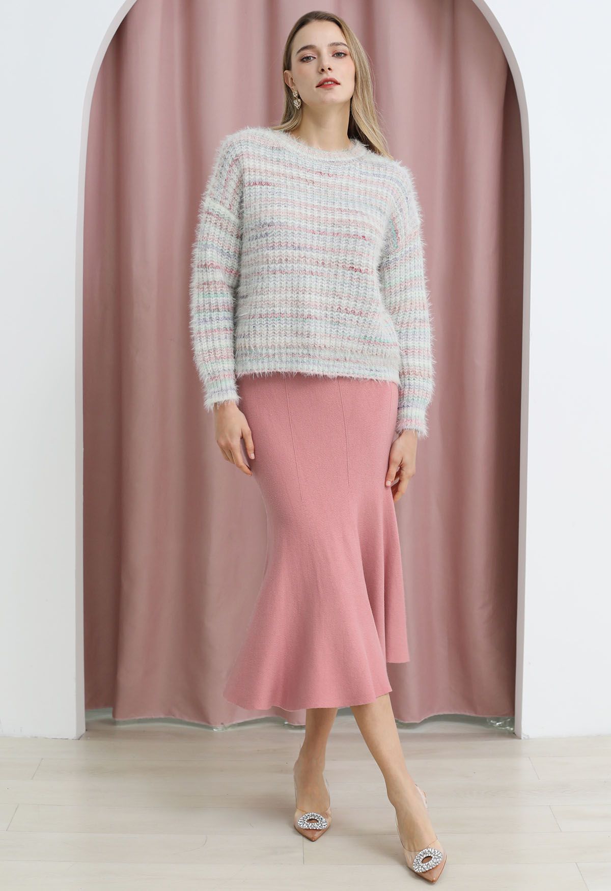 Pastel Multicolored Fuzzy Knit Sweater