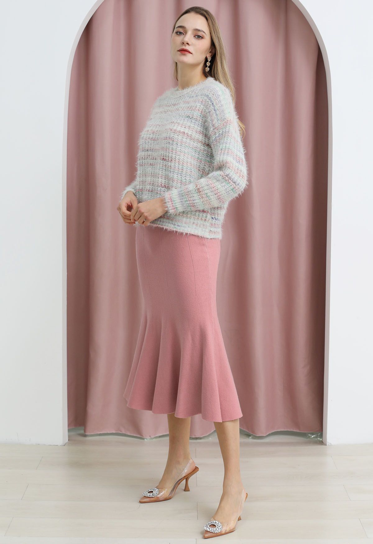 Pastel Multicolored Fuzzy Knit Sweater