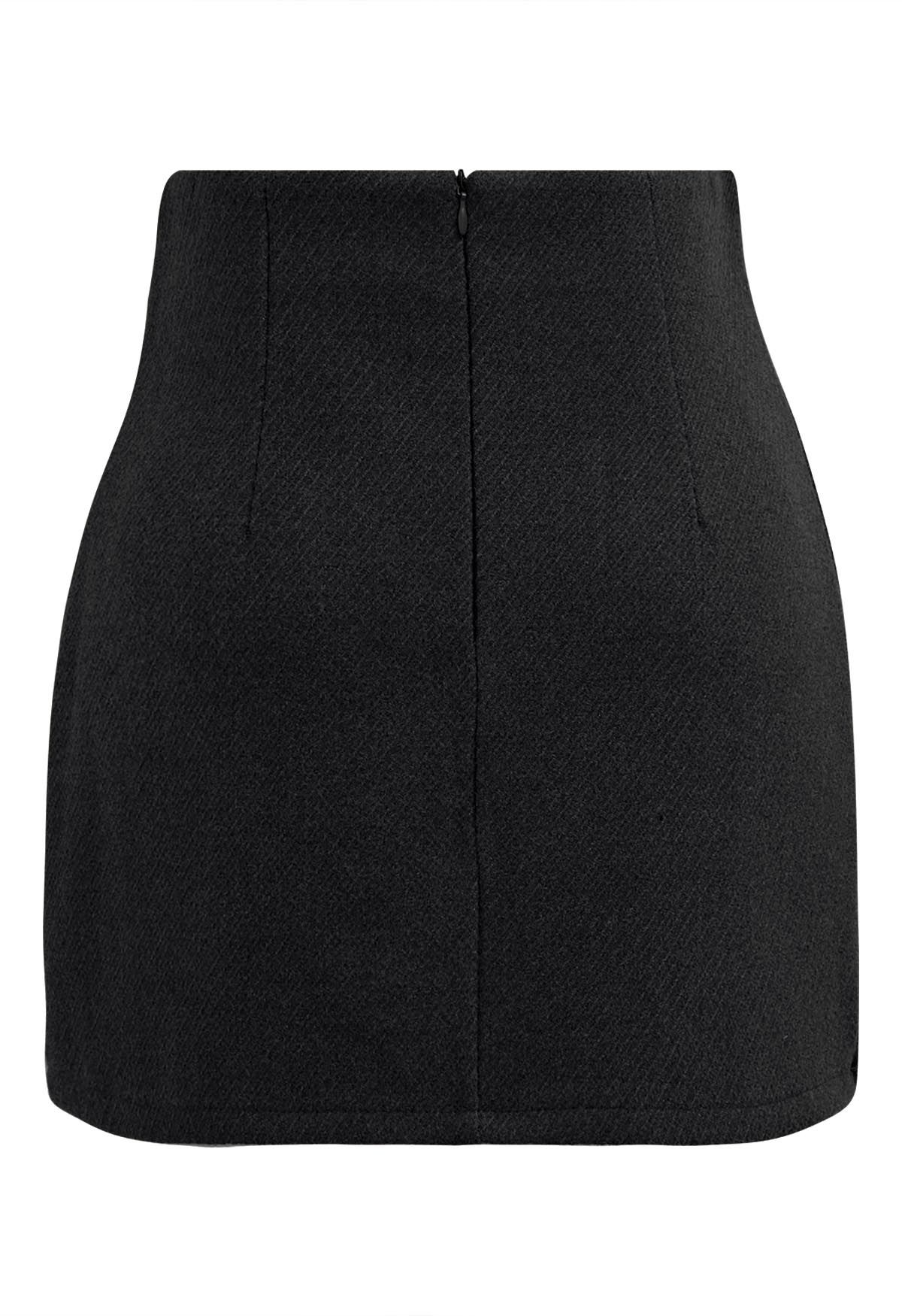 Notched Hem Wool-Blend Flap Mini Skirt in Black - Retro, Indie and ...