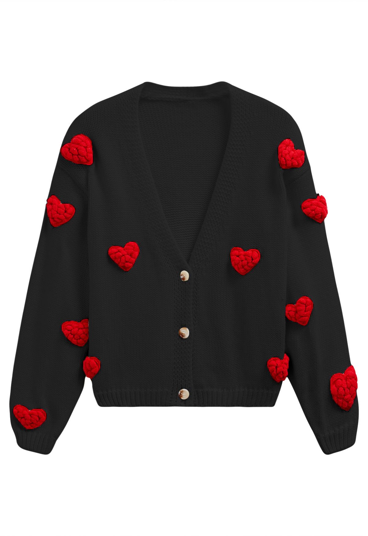 Romantic 3D Heart Knit Cardigan in Black - Retro, Indie and Unique