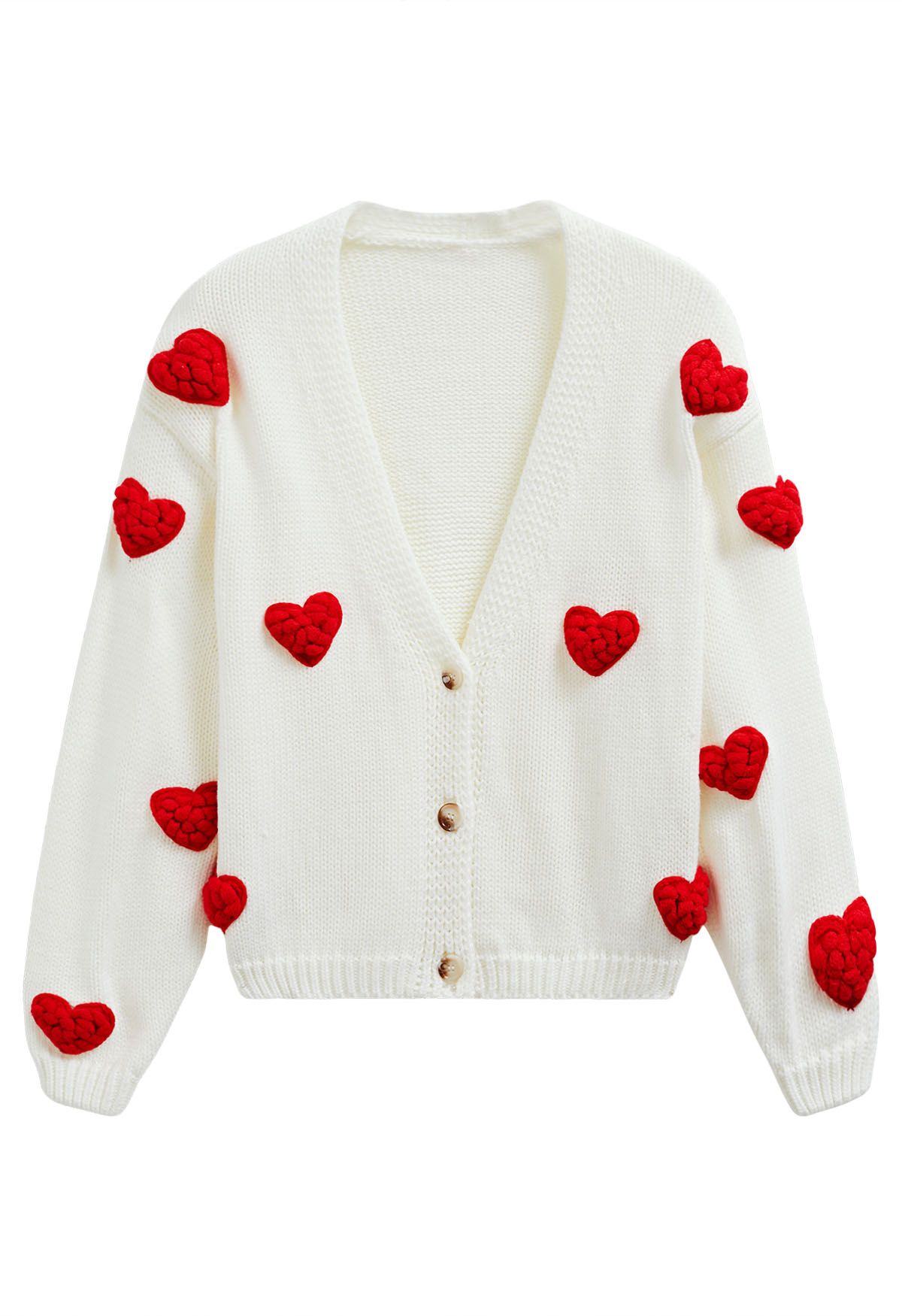 Romantic 3D Heart Knit Cardigan in White