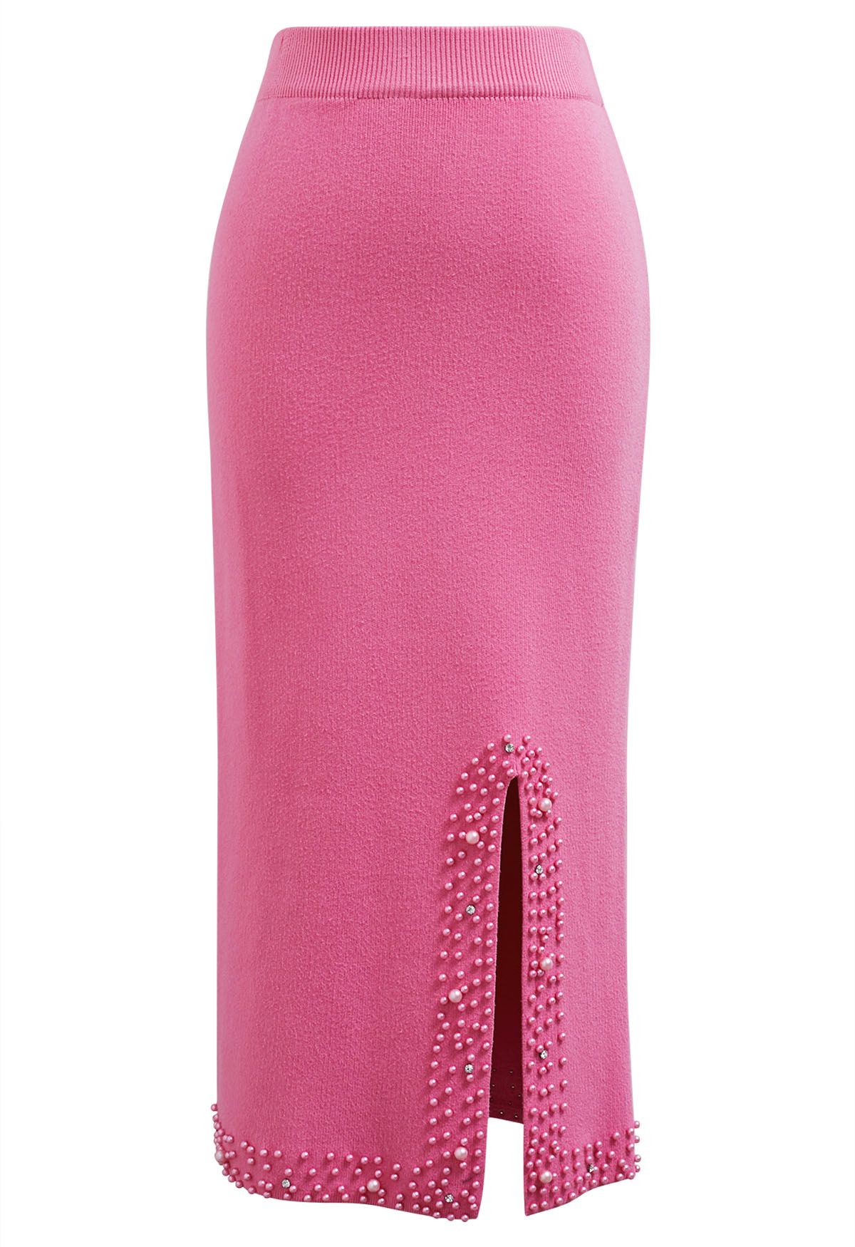 Pearl Embellished Slit Hem Knit Pencil Skirt in Hot Pink - Retro, Indie ...