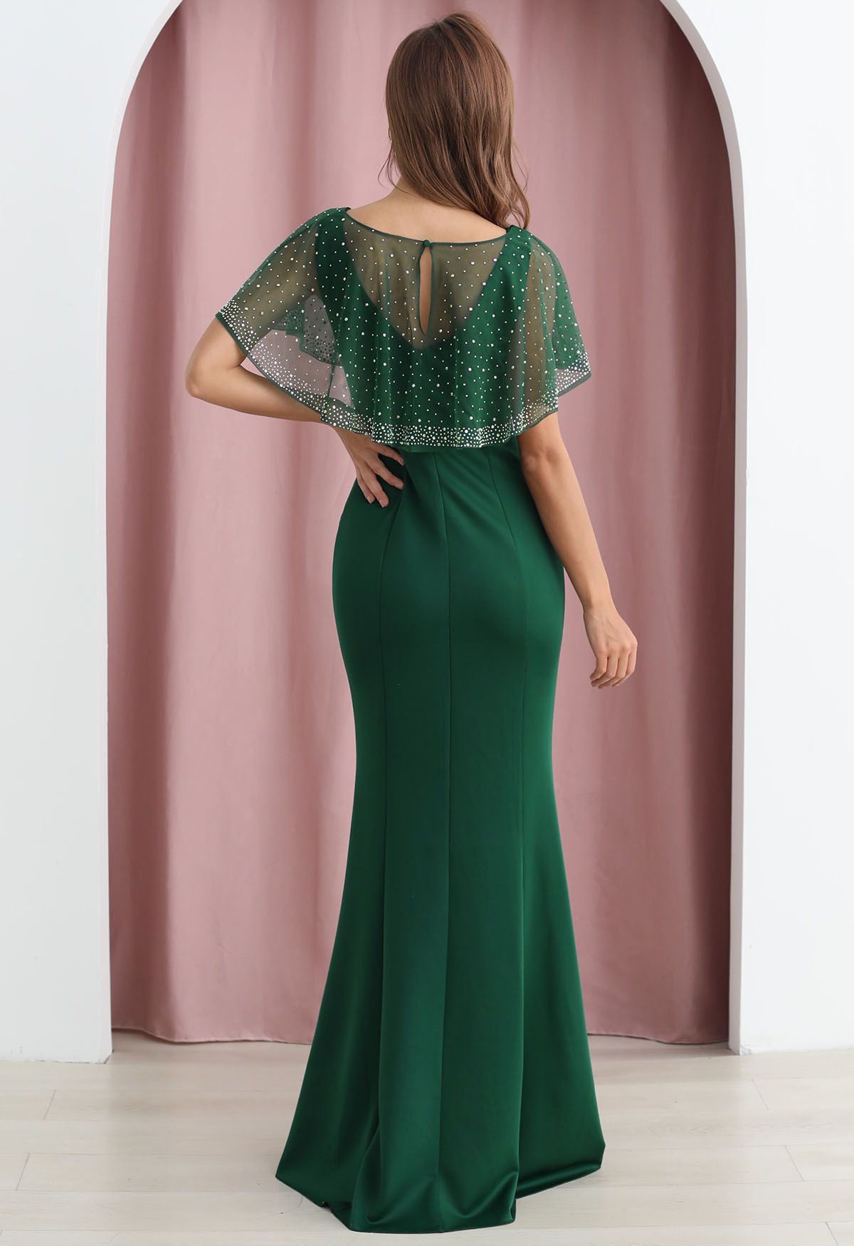 Glittering Sleeveless Twinset Mermaid Gown in Dark Green