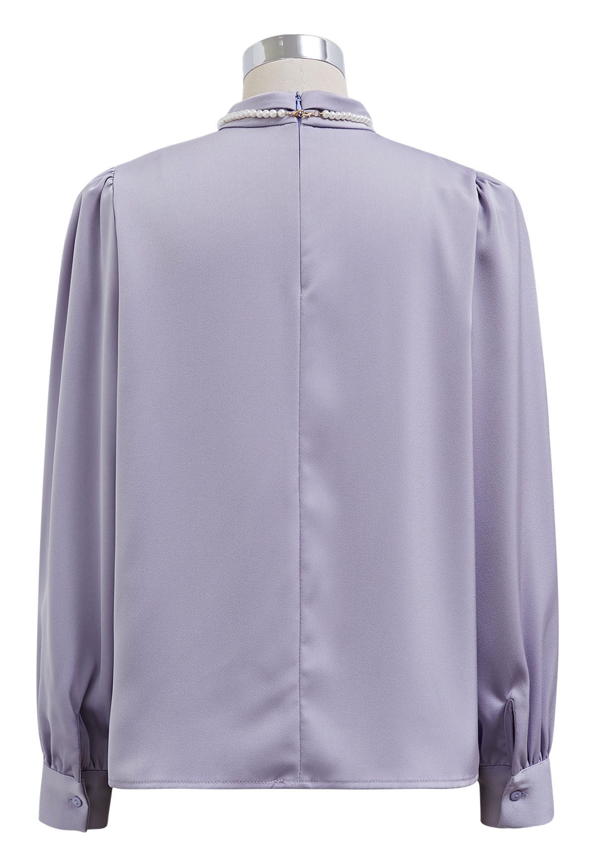 Pearl Neckline Glam Satin Top in Lilac