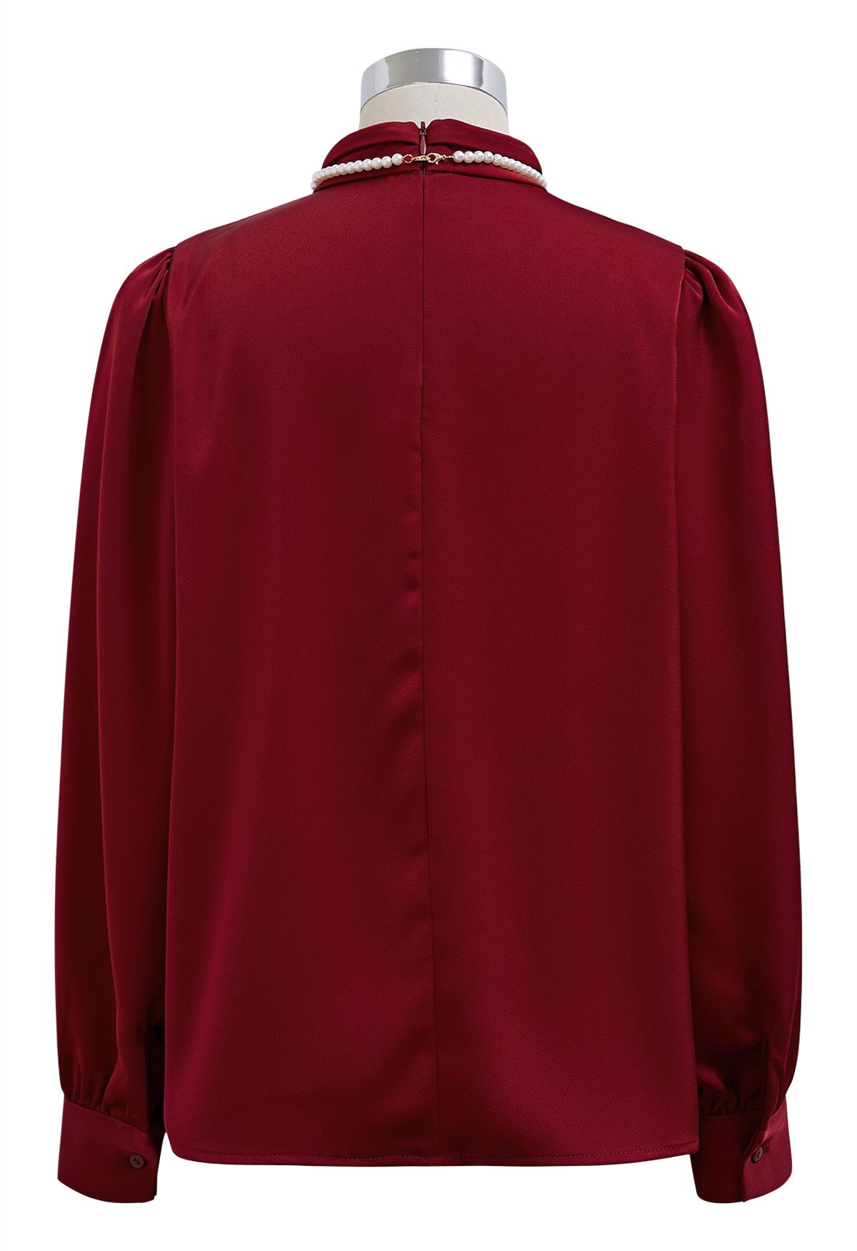 Pearl Neckline Glam Satin Top in Burgundy