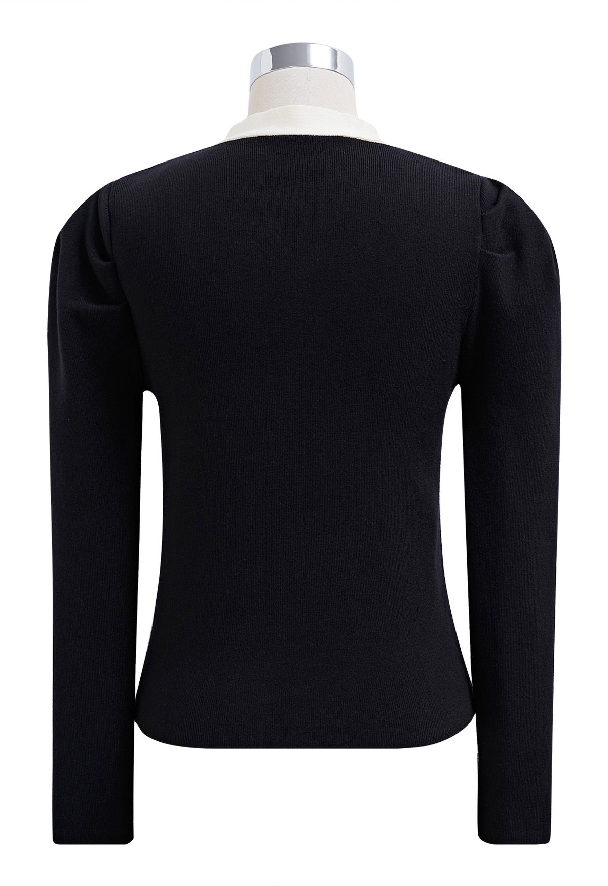 Gigot Sleeve Ribbon Adorned Knit Top in Black - Retro, Indie and Unique ...