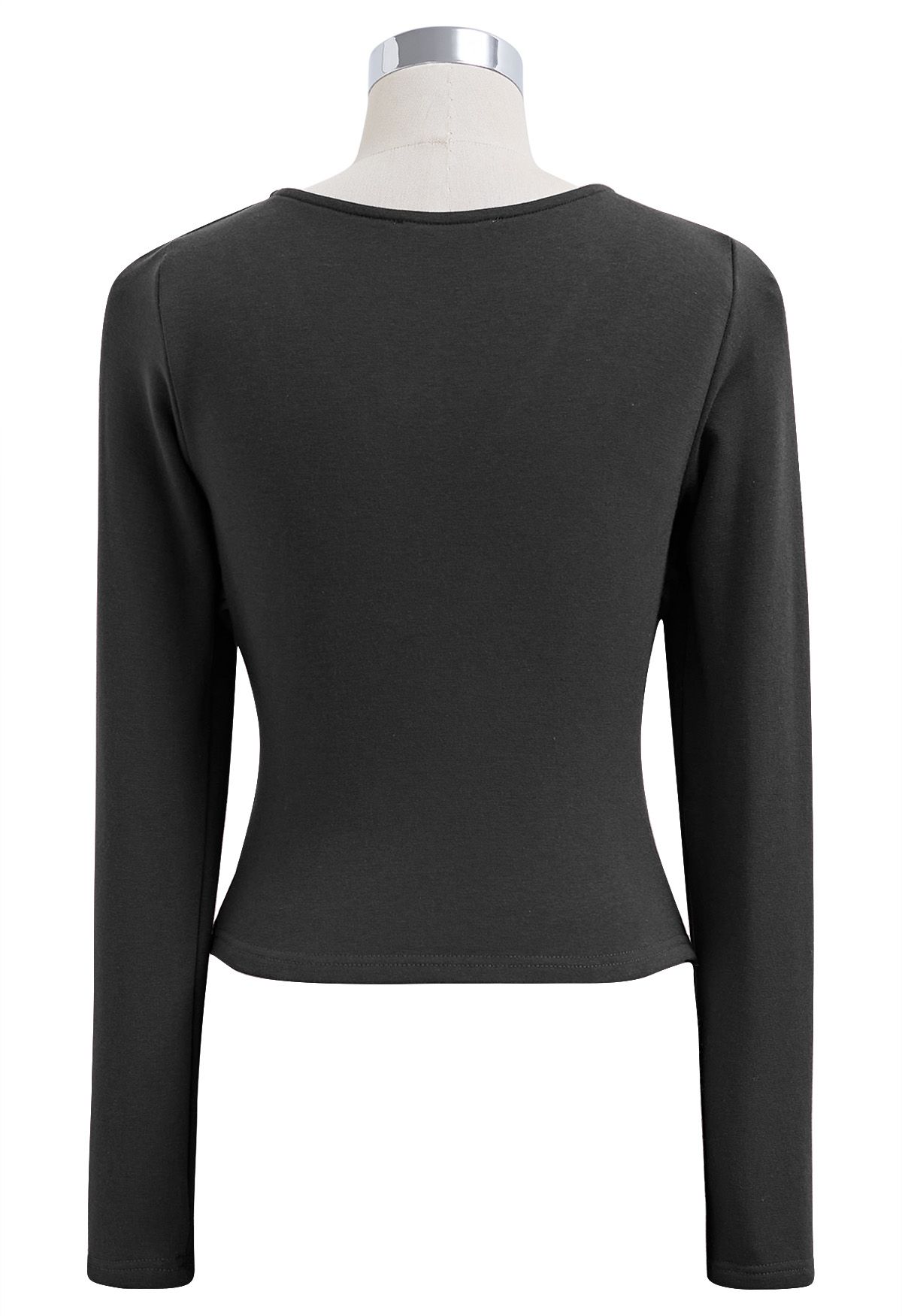 Cross V-Neck Long Sleeves Top in Smoke - Retro, Indie and Unique Fashion