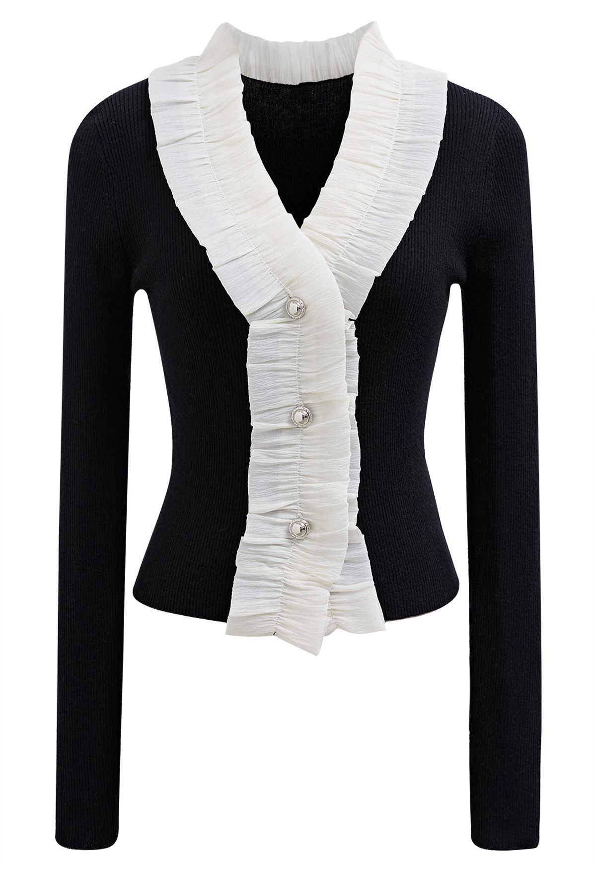 Ruffled Edge Buttoned Knit Top