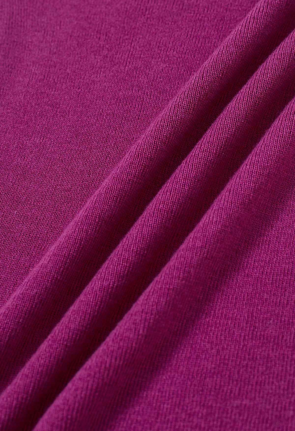 Basic High Neck Soft Knit Top in Magenta