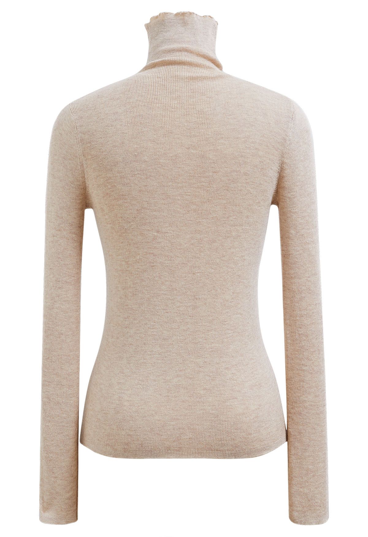 Basic High Neck Soft Knit Top in Light Tan