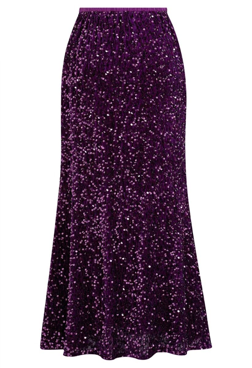 Dazzling Dream Sequin Velvet Maxi Skirt in Purple