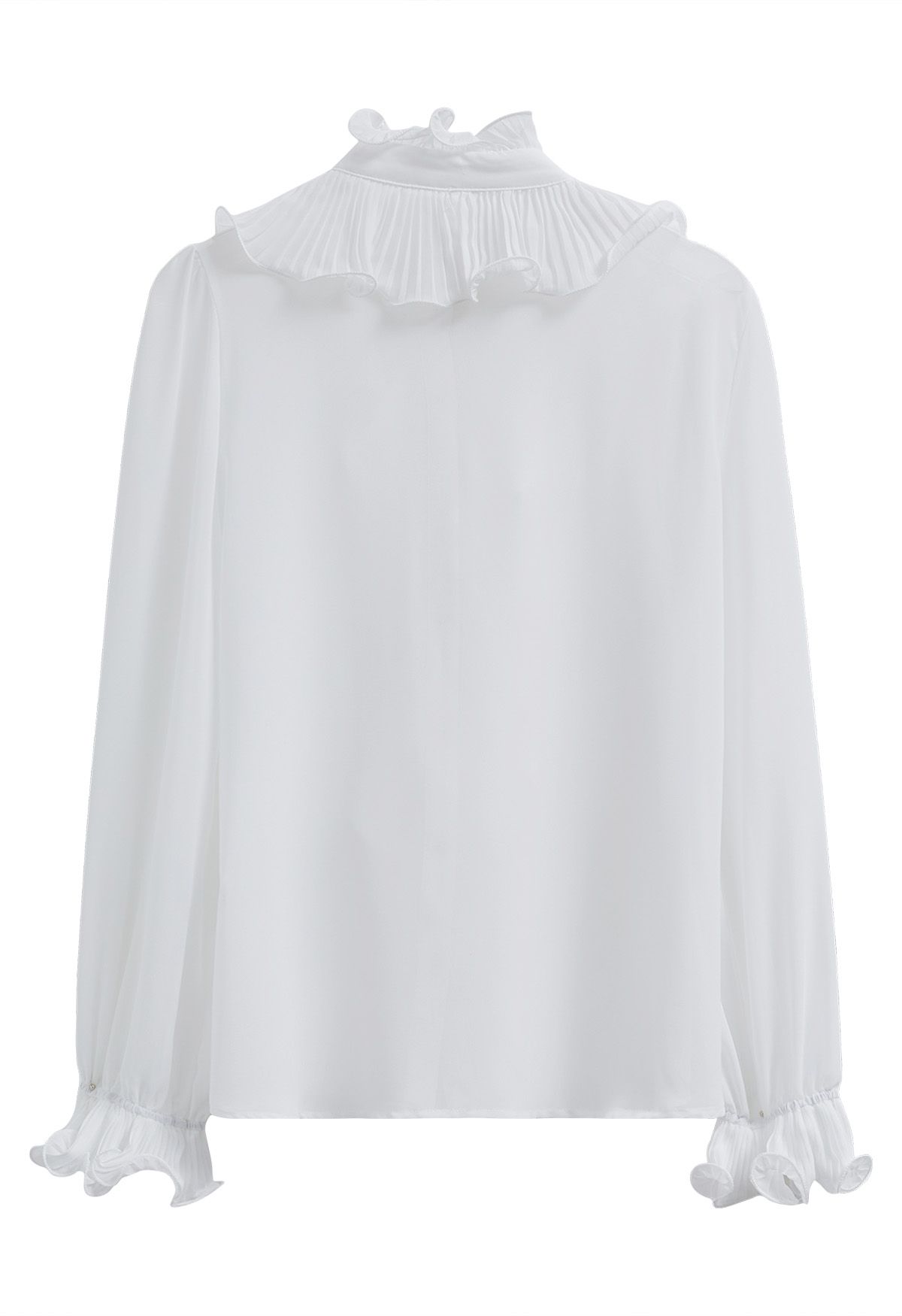 Ruffle Romance Chiffon Button-Up Shirt in White - Retro, Indie and ...