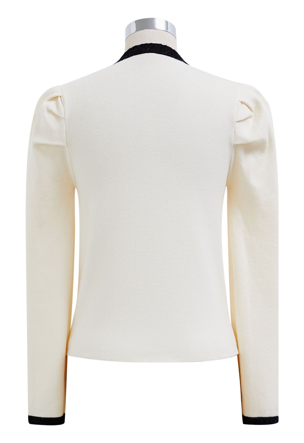 Gigot Sleeve Square Neck Knit Top in Cream