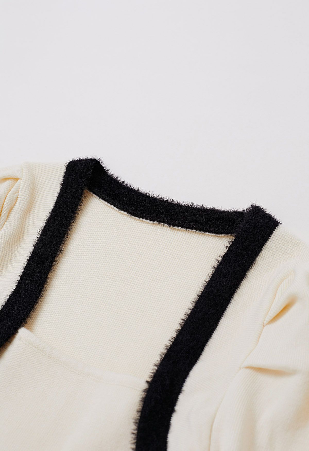 Gigot Sleeve Square Neck Knit Top in Cream