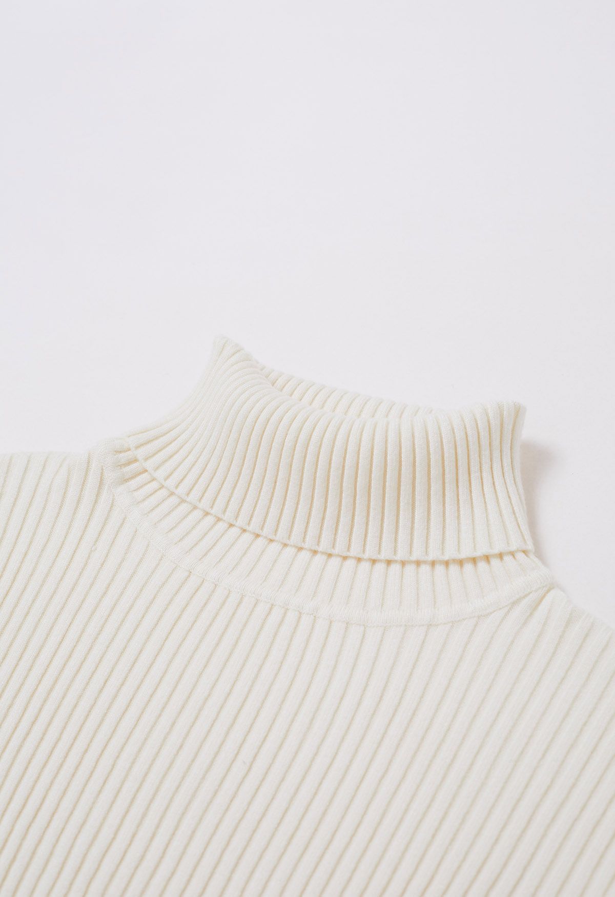 Versatile Turtleneck Ribbed Knit Sweater in Ivory