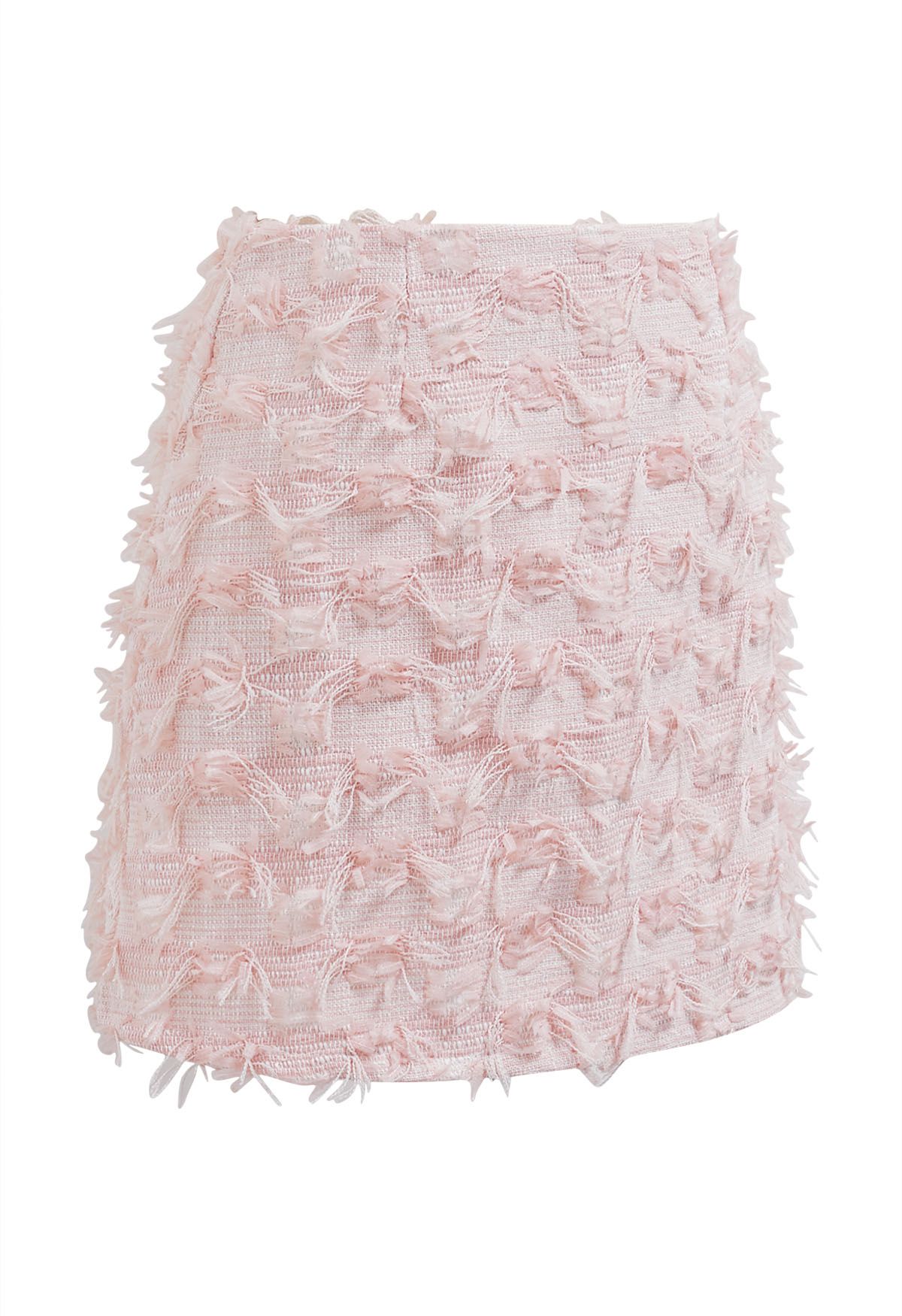 Adorable Fringe Tweed Mini Bud Skirt in Pink