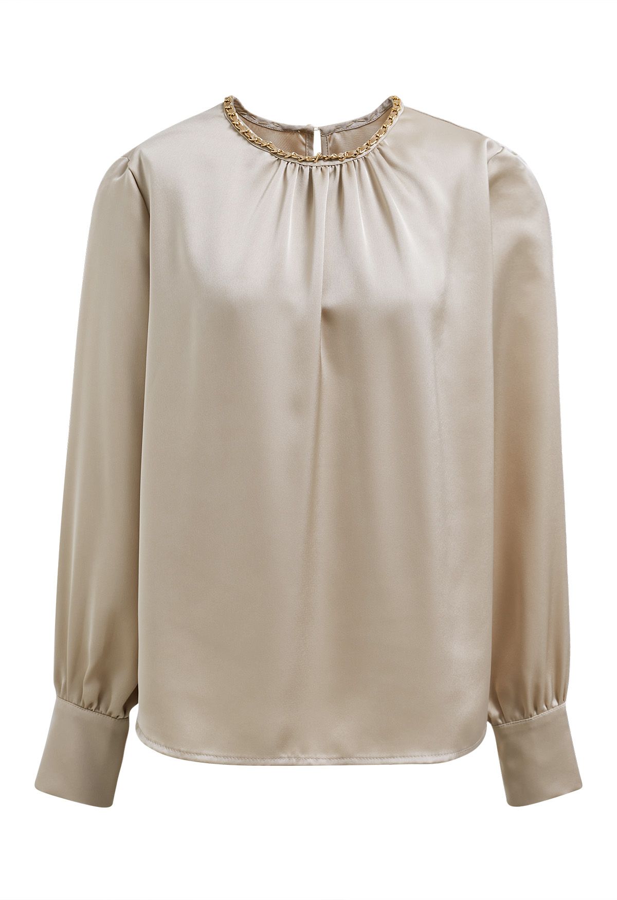 Tailored Chain Neck Satin Top in Champagne