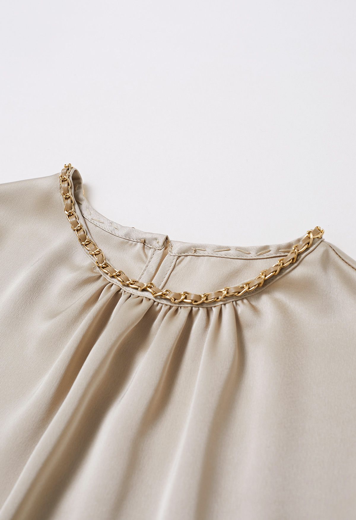 Tailored Chain Neck Satin Top in Champagne