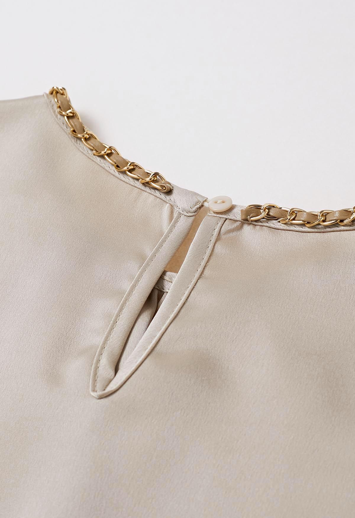 Tailored Chain Neck Satin Top in Champagne