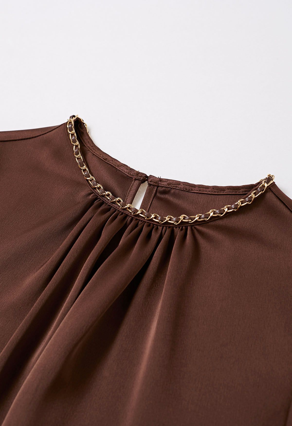 Tailored Chain Neck Satin Top in Brown