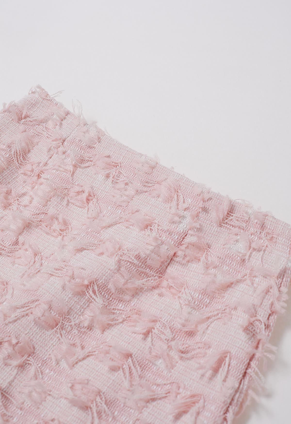 Adorable Fringe Tweed Mini Bud Skirt in Pink