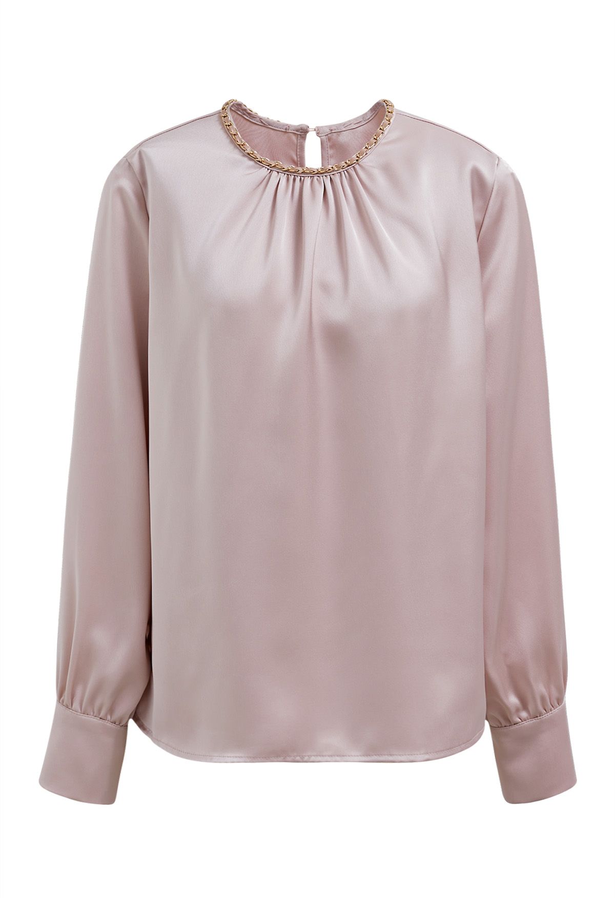 Tailored Chain Neck Satin Top in Pink