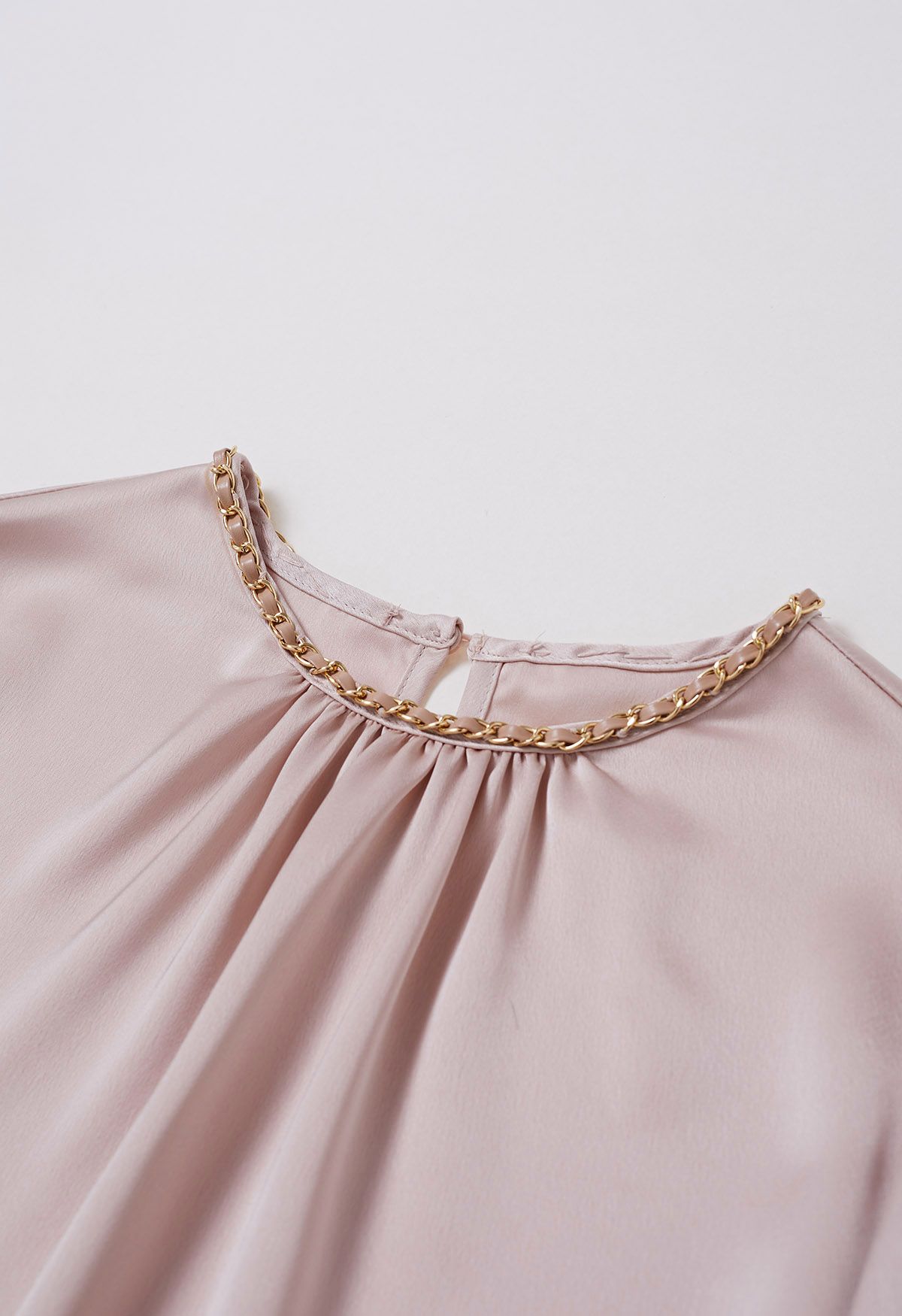 Tailored Chain Neck Satin Top in Pink