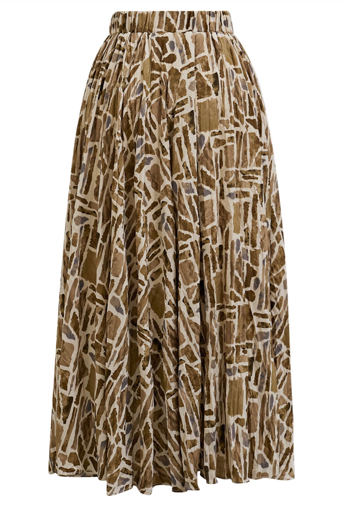 Graphic Printed Midi Skirt in Camel