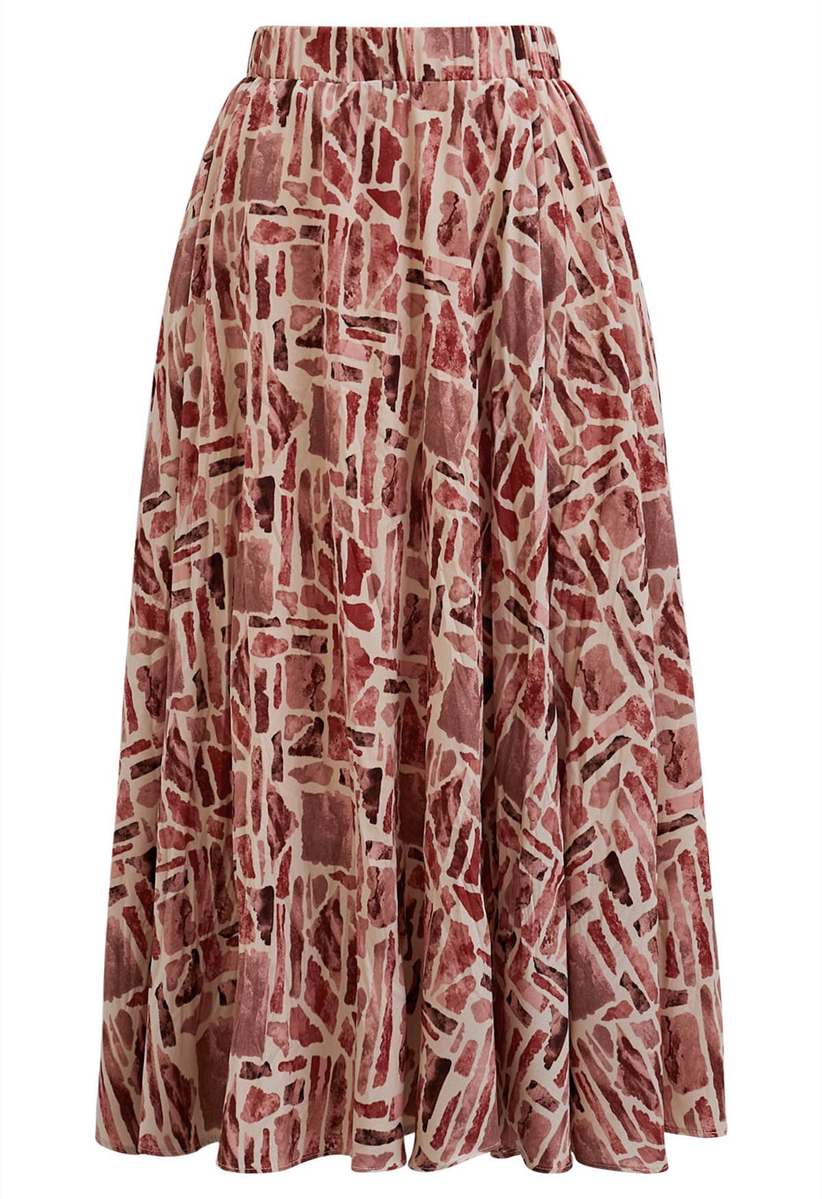 Graphic Printed Midi Skirt in Red