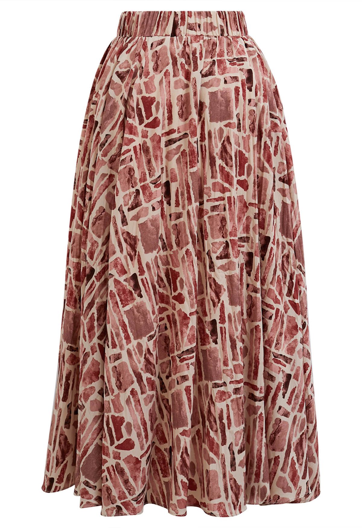 Graphic Printed Midi Skirt in Red