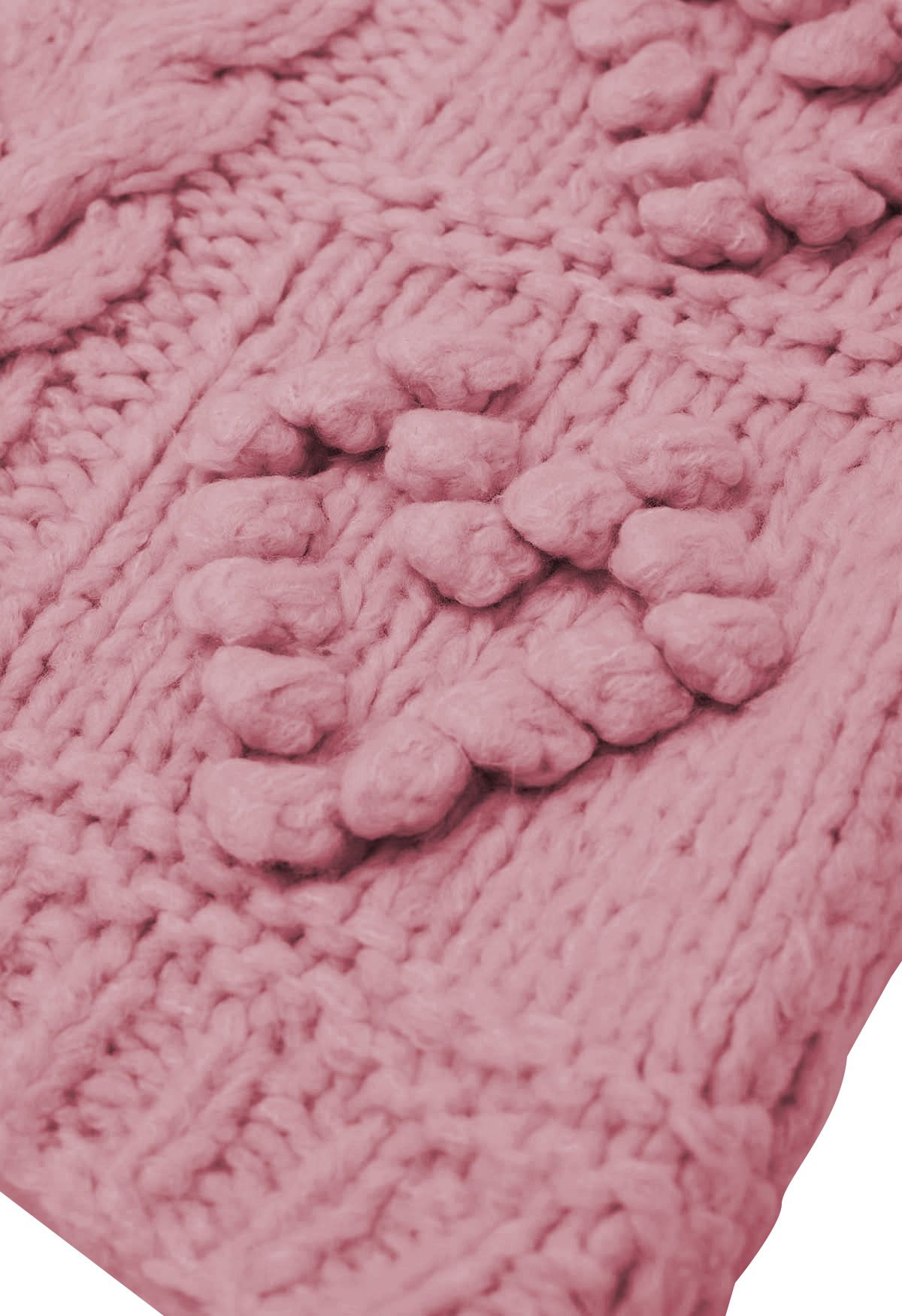 Pom-Pom Heart Braid Hand Knit Sweater in Pink