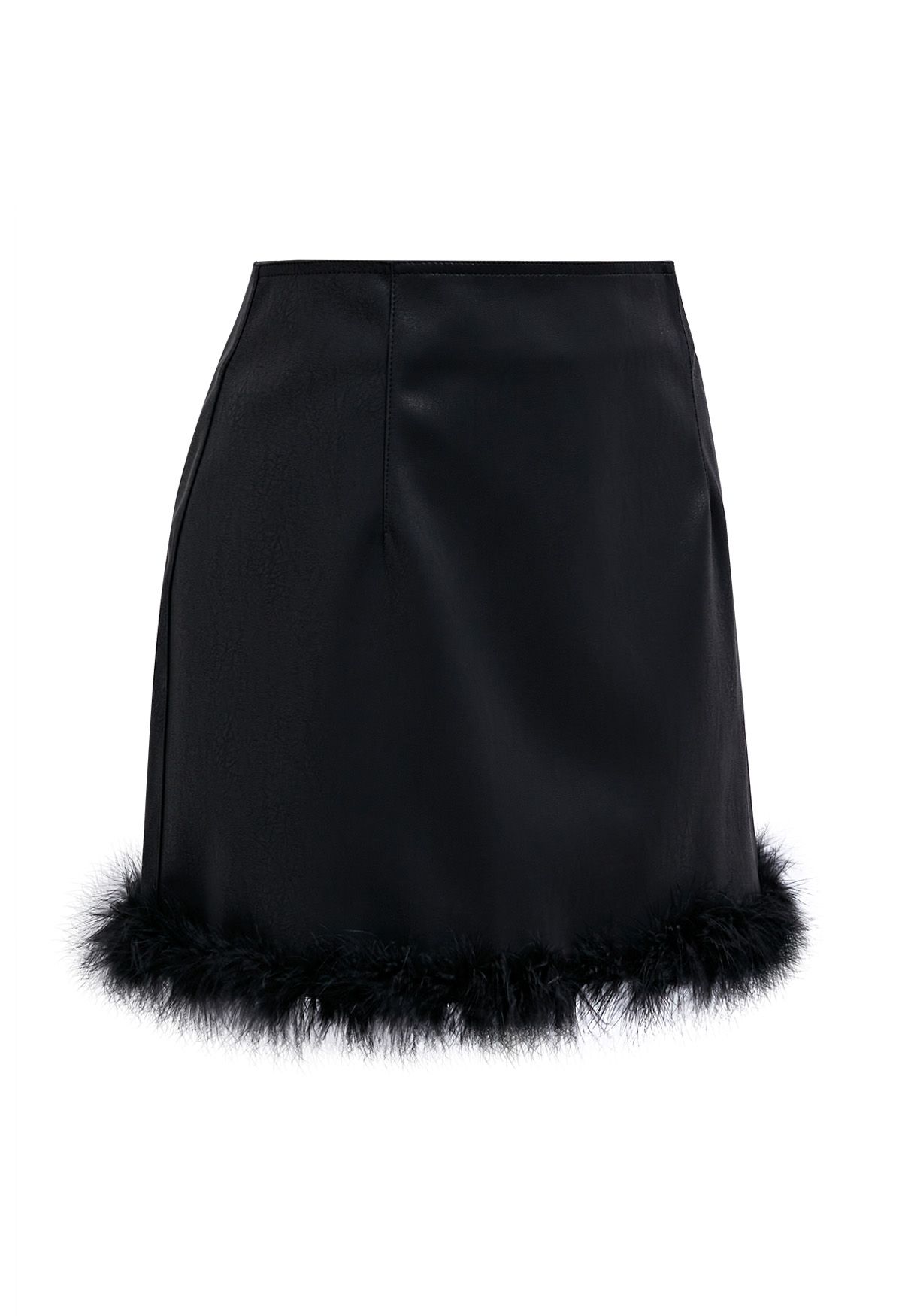 Feather Hem Faux Leather Mini Skirt in Black - Retro, Indie and Unique ...