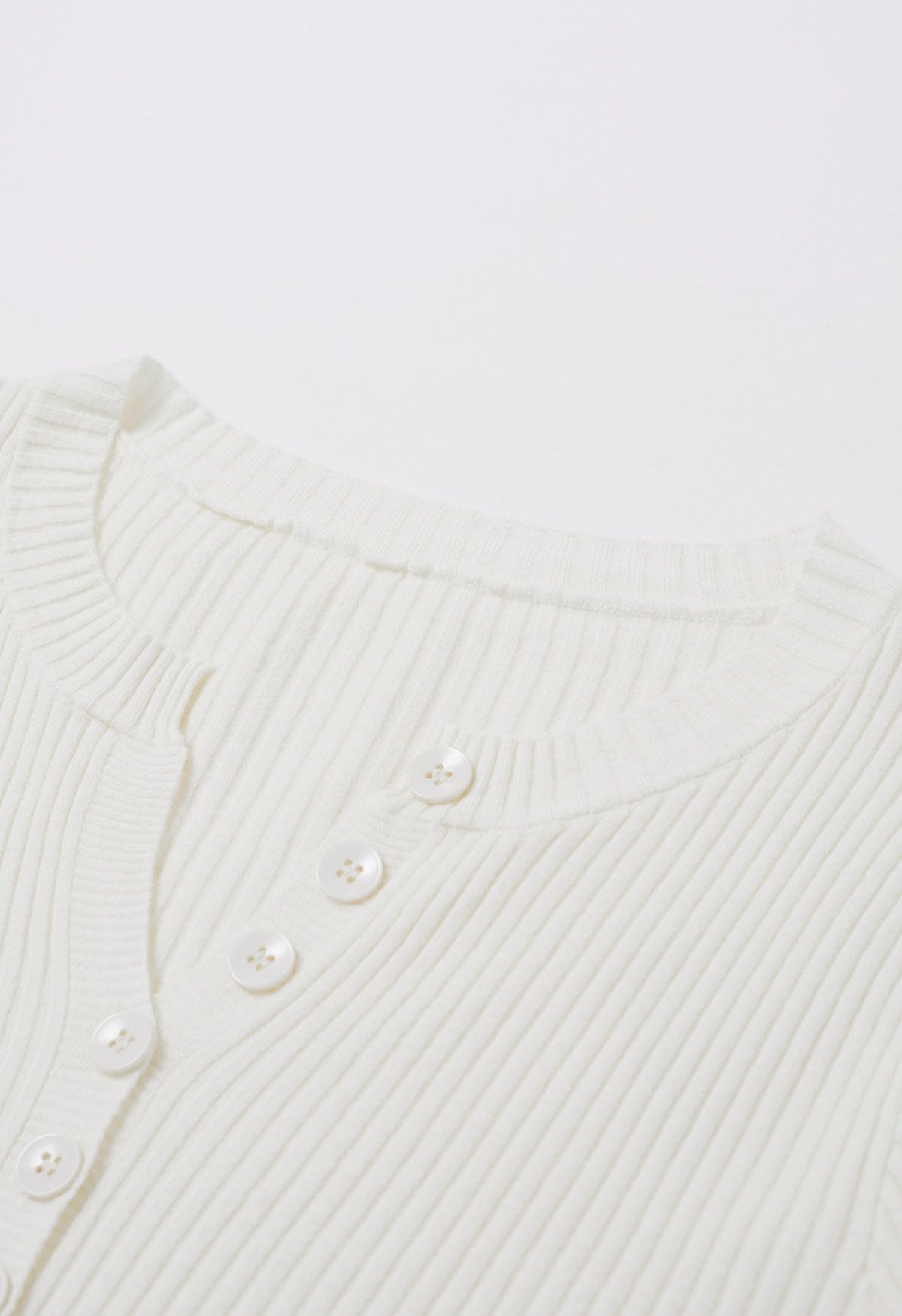 Versatile Button Front Ribbed Knit Top in Ivory