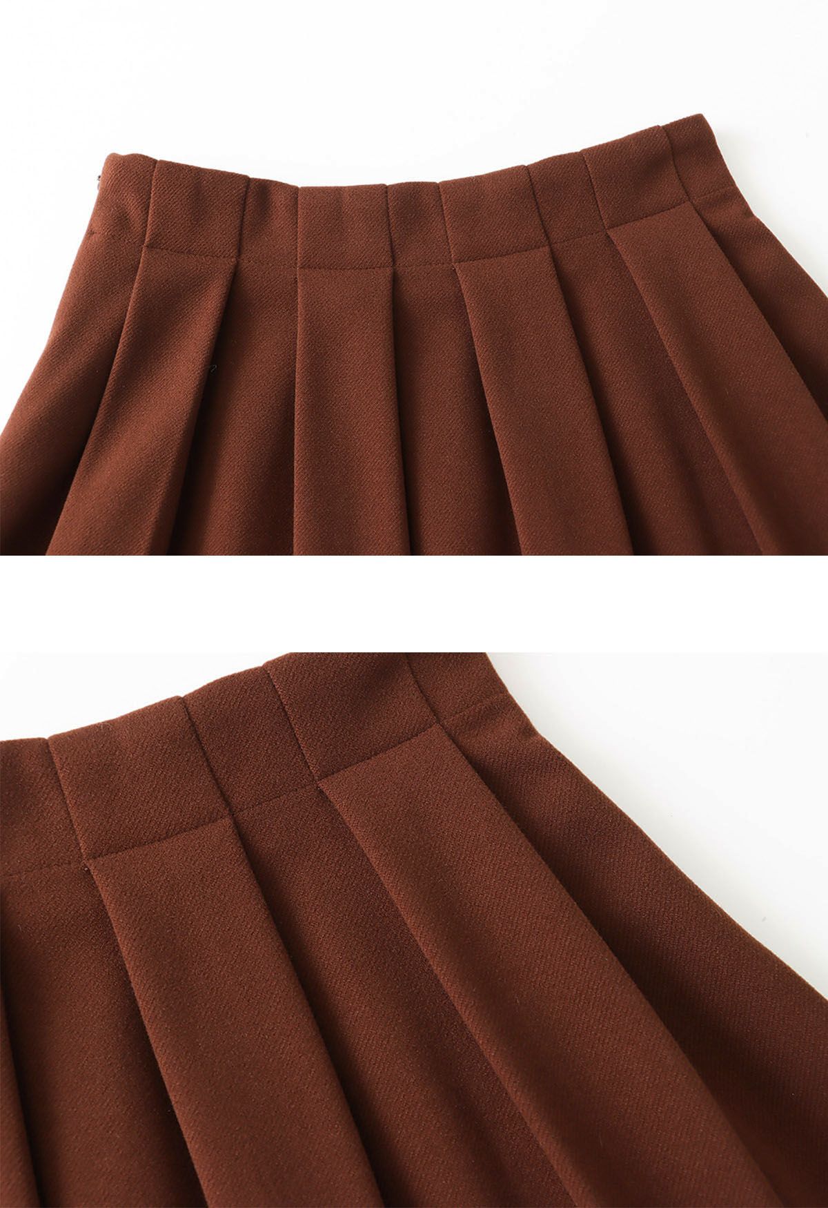 Solid Color Wool-Blend Pleated Midi Skirt in Caramel - Retro, Indie and ...