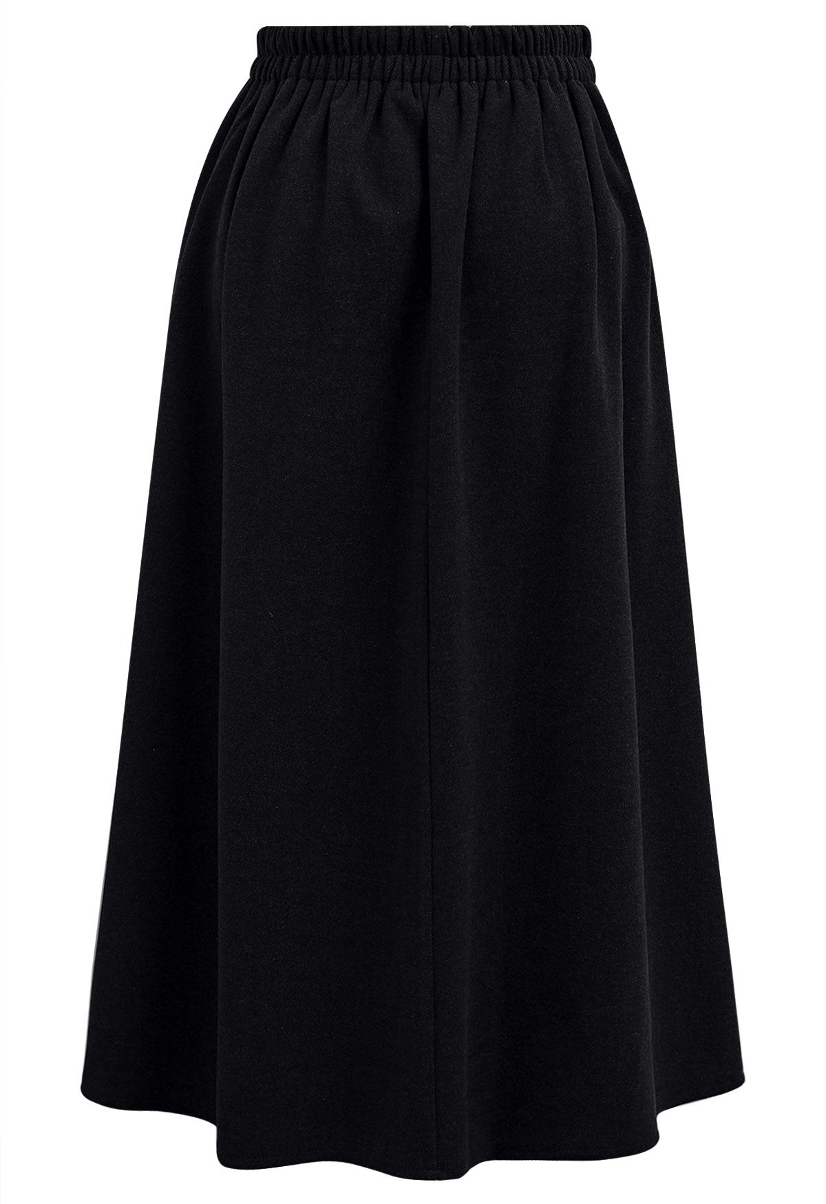 Solid Color Wool-Blend Pleated Midi Skirt in Black