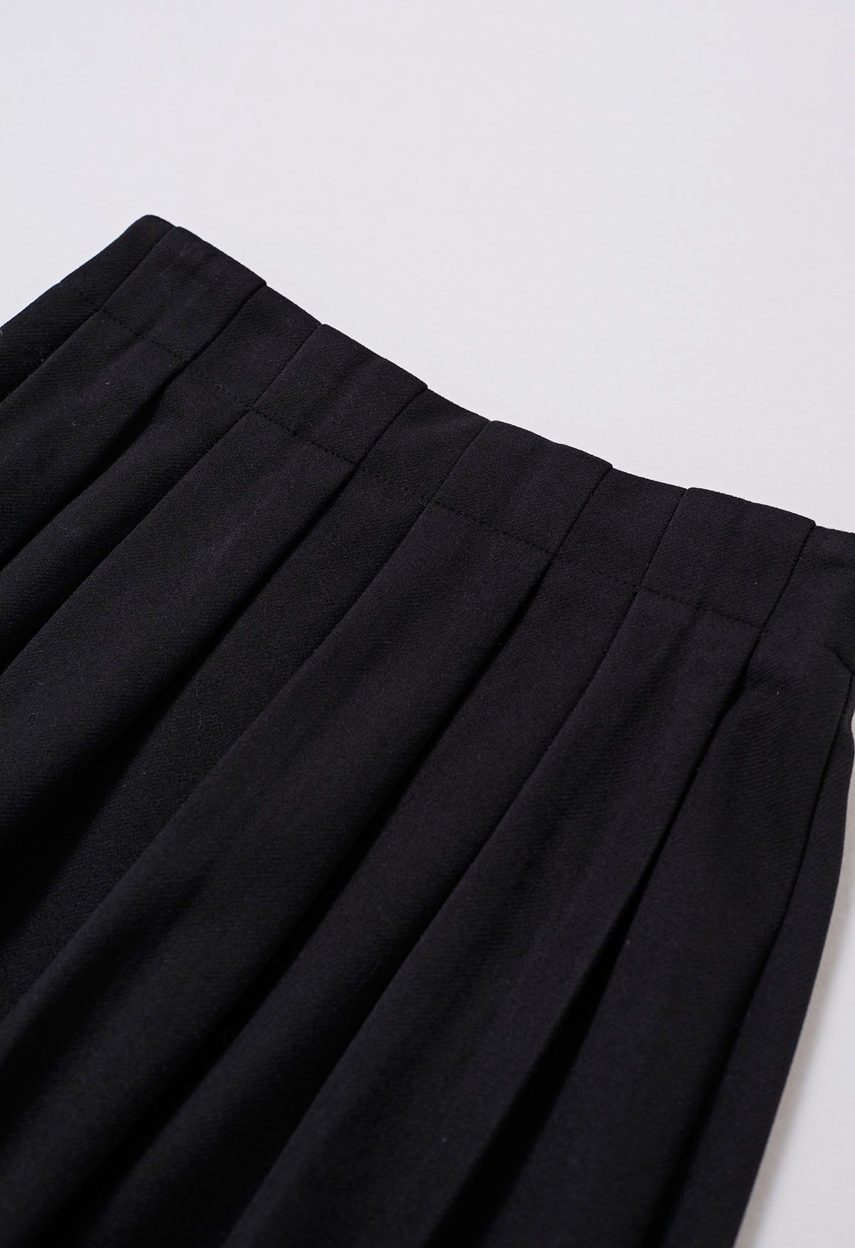 Solid Color Wool-Blend Pleated Midi Skirt in Black